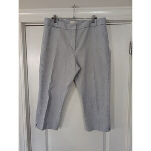 Talbots Heritage Petites Blue White Striped Cropped Pants women's 14P Seersucker